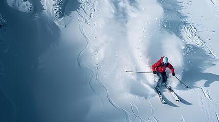 Wall Mural - A male skier navigating through powder snow