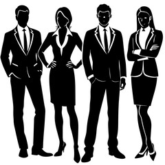 Set of different people standing, silhouette vector illustration