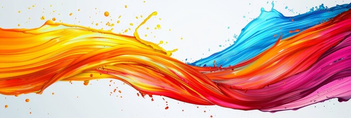Wall Mural - a stunning and vibrant blend of orange, blue, and pink paint splashes, creating a truly dynamic visu