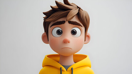 Sticker - A cartoon-style boy with a worried expression wearing a yellow hoodie.