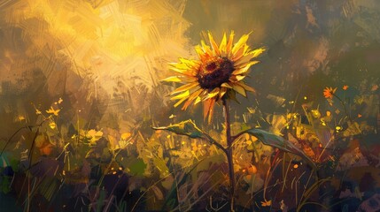 Poster - Sunflower yellow bloom afternoon sun. Generative AI