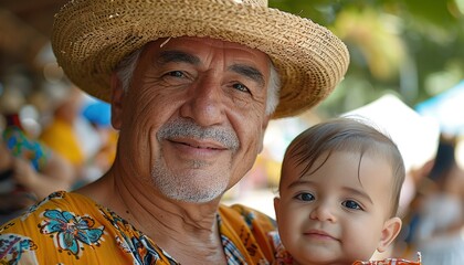 Sticker - Senior man and his baby grandson celebrating 