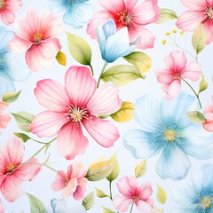 illustration of Seamless Spring Watercolor Flower Pattern, Generative ai