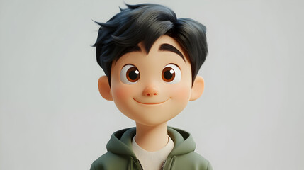 Sticker - A cheerful animated boy with brown hair and big eyes, wearing a green hoodie.