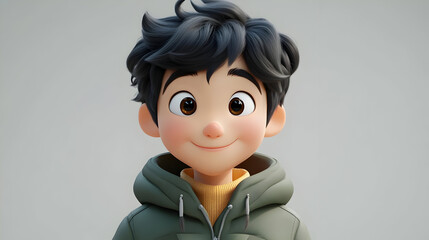 Sticker - A cheerful animated character with curly hair wearing a hoodie and a turtleneck.