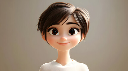 Canvas Print - A cheerful animated character with short hair and big eyes, smiling warmly.