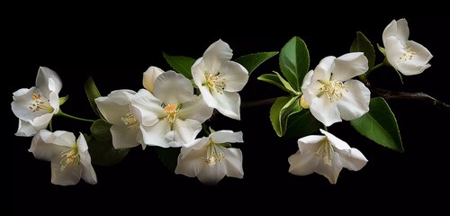 Poster - A branch of jasmine flowers isolated on a black background, in a high resolution photograph