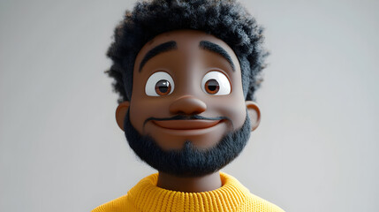 Poster - A cheerful animated character with curly hair and a beard, wearing a yellow sweater.