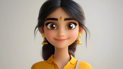 Sticker - A cheerful animated character with dark hair, wearing traditional jewelry and a yellow outfit.