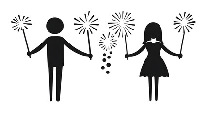 Canvas Print - Two figures holding sparklers, celebrating a festive occasion.