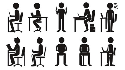 Silhouette illustrations of people working at desks and using technology.