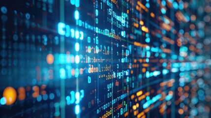 Encrypted data stream with binary code overlay, cybersecurity, data protection