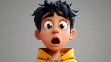 Sticker - A surprised young boy with big eyes and messy hair, wearing a yellow hoodie.