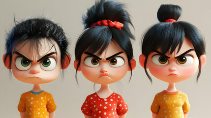 Canvas Print - Three animated characters with angry expressions, showcasing different hairstyles and outfits.