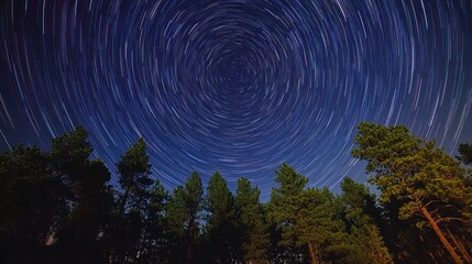 Star Trails Over Silhouetted Trees at Night