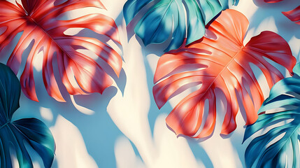 Poster - A vibrant arrangement of colorful tropical leaves creating a lively and artistic composition.