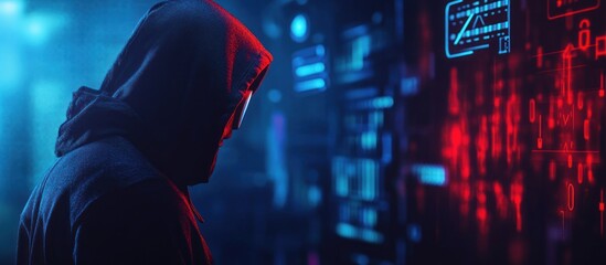 Wall Mural - Mysterious Hacker in Neon Light