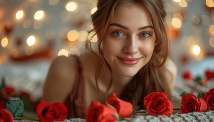 Wall Mural - portrait of a woman with red rose