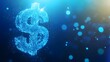 © F - Blue Glowing Dollar Sign on Dark Blue Background with Digital Line Pattern, Representing Cyber Money Concept, High-Tech Financial Symbol, Modern Digital Currency Illustration