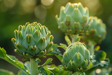 Wall Mural - Fresh Artichokes Growing in a Lush Garden Setting