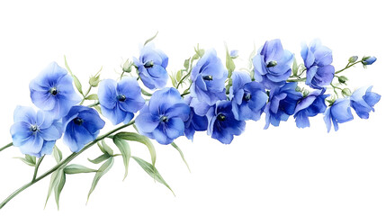 Canvas Print - A watercolor illustration of delicate blue flowers on a white background.