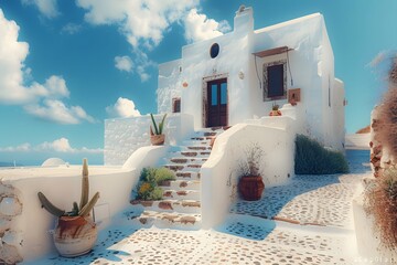 Wall Mural - Charming Whitewashed House in a Scenic Mediterranean Landscape