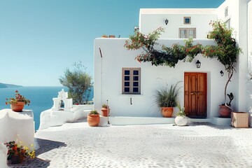 Wall Mural - Charming Whitewashed Villa Overlooking the Sea in Santorini