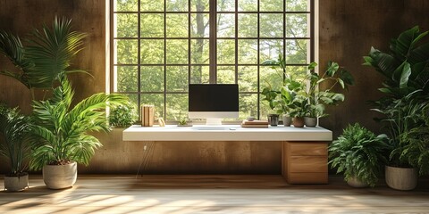 Sticker - Sleek White Desk in a Modern Home Office Setting, generative ai