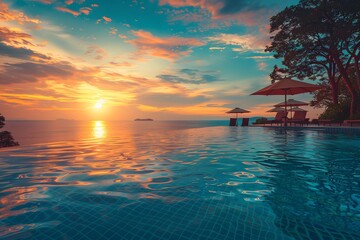 Wall Mural - Serene Sunset Over a Tranquil Infinity Pool