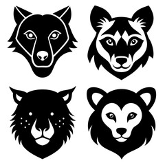 Wall Mural - set of black and white wild life animals vector illustrations