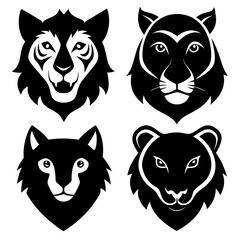 Wall Mural - set of black and white wild life animals vector illustrations