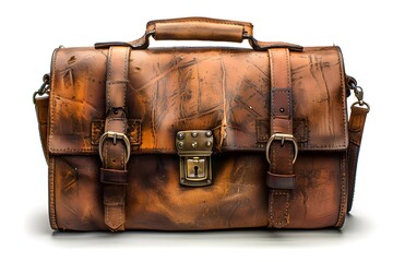 Canvas Print - Vintage Leather Messenger Bag with Distressed Finish and Lock Closure