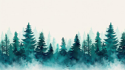 Wall Mural - A charming seamless pattern featuring a misty forest, beautifully rendered in delicate watercolors.