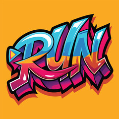 Wall Mural - run word text. colorful lettering font