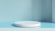 © Muneer - Glossy white podium on a contrasting blue background, highlighting simplicity and modern design.
