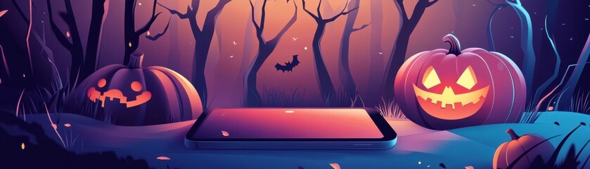 Spooky AR Halloween Mobile App - Right Side Flat Design Illustration Adds Creepy Charm to Digital Experience