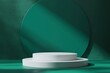 © Muneer - Stylish white podium on a bold emerald background, matte texture, even light distribution, modern and chic.