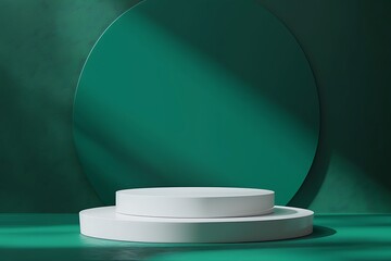 stylish white podium on a bold emerald background, matte texture, even light distribution, modern an