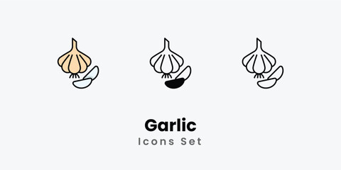 Wall Mural - Garlic Icons thin line and glyph vector icon stock illustration