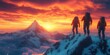 © Matus - Vibrant Climb: Bold Climbers Tackle Snow-Capped Mountain at Sunrise, generative ai