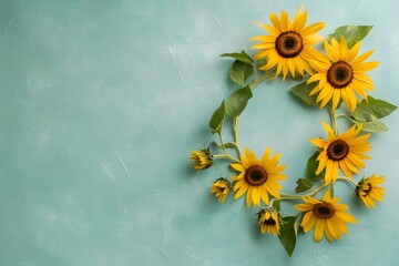 Sunflowers arranged in a circular pattern on a textured paper background, creating a visually appealing composition. List of Art Media textured paper background realistic