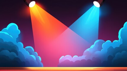 Wall Mural - a surreal stage scene shrouded in mist, where dramatic spotlights pierce through the fog, creating a