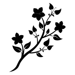 Wall Mural - Branch with flowers silhouette vector illustration.