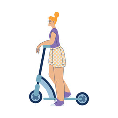 Wall Mural - Electric Transport with Woman Character Ride Scooter Vector Illustration