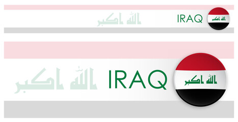 Wall Mural - Iraq flag horizontal web banner in modern neomorphism style. Webpage Iraq country header button for mobile application or internet site. Vector