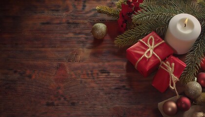 traditional christmas decoration on wooden background 