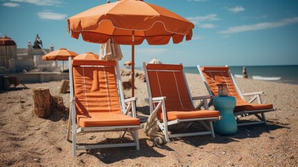 Wall Mural - beach chairs and umbrellas  