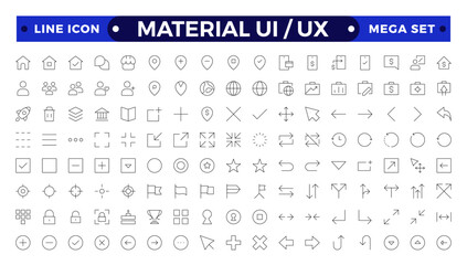 Best collection of material ui ux  icon set, user interface icon set collection. Basic User Interface Essential Set. Line Outline Icons. For App, Web, Print.