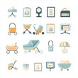 © Chaikit - 240805 18. A simple vector icon illustration depicting the group of baby product and family items at center for a website isolated white background including strollers, baby monitors, and family