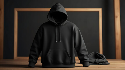 blank hoodie on the neutral background, black hoodie mockup for product advertising, AI Generative